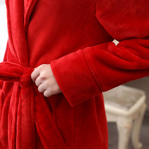 Albornoz de lana de franela roja para parejas, bata térmica de <span class=keywords><strong>manga</strong></span> larga para amantes del invierno, Color sólido - Product Image 5