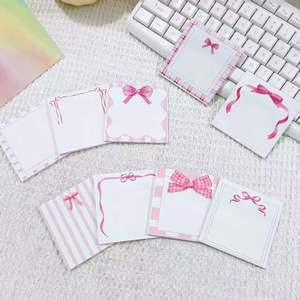 Juego de Blocs de Notas con Diseño de Lazo Rosa, Rayas y Cuadros, Autoadhesivos, para Oficina y Uso Diario - Product Image 1