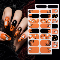 Autocollants pour ongles d'Halloween personnalisés, fantômes, chauves-souris, citrouilles, toiles d'araignées, orange, noir, design Boo, non toxiques pour les fêtes costumées