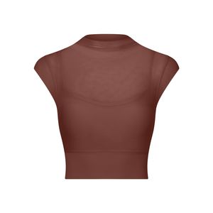 Women's Mesh <b>Mock</b> <b>Neck</b> 2 in 1 Yoga <b>Top</b> Built-in Bra Crop <b>Top</b> High Stretch Athletic T Shirt Slim Fit Sports Pilates Shirt OEM ODM - Product Image 4