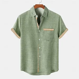 <span class=keywords><strong>T</strong></span>-<span class=keywords><strong>shirt</strong></span> en lin à manches courtes pour homme, respirant, décontracté, imprimé, style hawaïen, plage, streetwear, extérieur, à carreaux, <span class=keywords><strong>grande</strong></span> <span class=keywords><strong>taille</strong></span> - Product Image 1