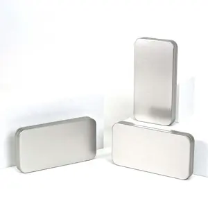 caixa de lata de metal vazia de alumínio prateado retangular personalizada com tampas adesivos cartões caixa de lata