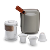 Ensemble de thé portable de 230 ml pour les voyages, théière en verre avec infuseur et 3 tasses en céramique pour le thé en feuilles Gongfu