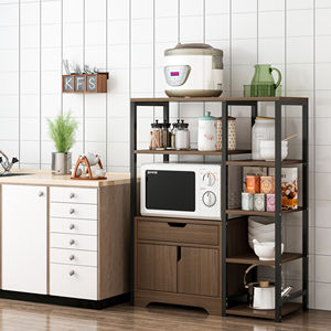 KS02 kitchen 4-Tier racks shelf with a storage cabinet with doors