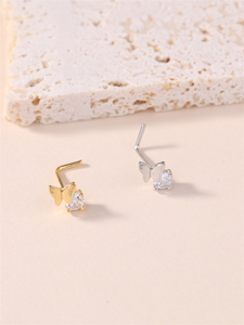 20G clous de nez en forme de L CZ papillon 18K or rempli couleur argent piercing de nez pour femmes fille mignon narine bijoux en gros - Product Image 5