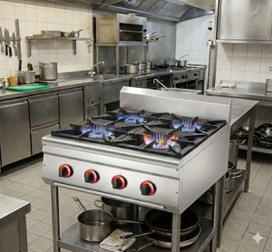 Ruitai Gasfornuis voor rijst in kleipotten - Commercieel gasfornuis met 4 branders |   Robuust roestvrij staal, energiebesparend NG/LPG - Product Image 4