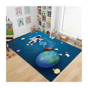 Cartoon Rocket Astronaut 3D Carpet Space Flannel Sponge Floor Mat Teen Room Rug Kids Room Cute Crawling Play Mat Bedside Carpet