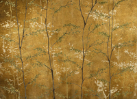 Papier peint vintage brun doré, papier peint forêt, papier peint personnalisé avec branches d'arbres, feuilles vertes, papier peint botanique pour salon, villa, hôtel