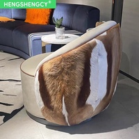 Fauteuil pivotant pour salon, style villa moderne minimaliste de luxe italien, en cuir véritable, chaises de salon