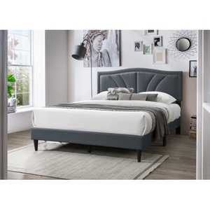 Modern Modern Vintage Look <b>Queen</b> <b>Size</b> <b>Bed</b> Charcoal Burlap Fabric Nailhead Trim Accents Headboard Bedframe - Product Image 4