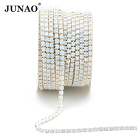 JUNAO SS6 SS8 SS12 SS16 costura en cristal Trim 10 yardas Rhinestone taza cadena ópalo blanco rosa Color cristal Cadena de diamantes de imitación