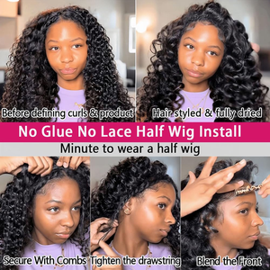 Media peluca Cabello humano virgen 200% Densidad Onda de agua Sin pegamento Desgaste Cuerda ajustable Sin costuras Flip Invisible Hairline HD Lace - Product Image 4