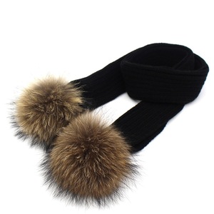 Automne hiver bébé écharpe couleur unie fourrure de raton laveur pompons boule cache-cou enfants écharpes garçons filles hiver tricoté écharpe - Product Image 1