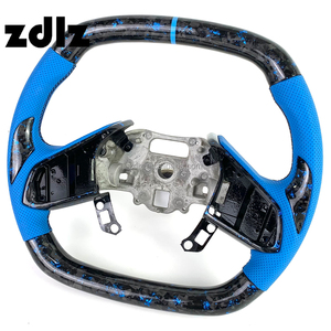 Volante de Fibra de Carbono Forjado en Polvo Azul para Chevrolet Corvette C8 <span class=keywords><strong>Camaro</strong></span>, Personalizado con Cuero Azul Perforado - Product Image 3