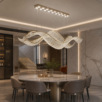 Lustre LED moderne incurvé suspendu Senfey, personnalisé, de luxe, avec ruban ondulé en cristal, hauteur réglable, pour hall d'hôtel