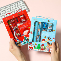 6 pièces noël école enfant mignon cadeau gomme + règle + crayon + étui à crayons + taille-crayon + bloc-notes papeterie fournitures scolaires