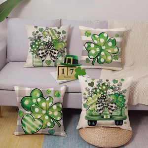 Housse de coussin verte pour la fête de saint Patrick, motif de camion trèfle porte-bonheur, adaptée à la décoration de la maison, de la terrasse extérieure et du jardin, 4 pièces - Product Image 2
