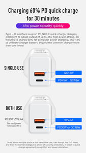 <span class=keywords><strong>Cargador</strong></span> Rápido Gan de 45w con Doble Puerto Tipo C y USB A, PD QC3.0, Enchufe de Pared <span class=keywords><strong>Original</strong></span> del Reino Unido, para Teléfonos Infinix, <span class=keywords><strong>Apple</strong></span> iPhone y Samsung - Product Image 2