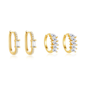 Pendientes de Aro con Zirconia Incrustada en Forma de U, Diseño de Caballo Geométrico, Brillantes, para Uso Diario - Product Image 1