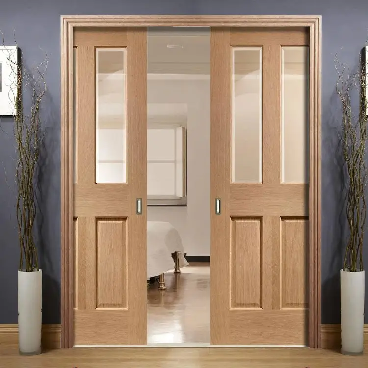 Maison moderne cadre en bois porte en verre système design intérieur luxe double vantail en bois massif portes de poche coulissantes