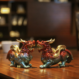Copper Pixiu Figurine 2Pcs Feng Shui Decoration For Living Room Home Office Entryway Ornament <b>Craft</b> Item - Product Image 1