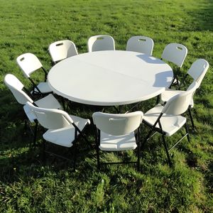 <span class=keywords><strong>Table</strong></span> ronde pliante en plastique pour 10 <span class=keywords><strong>personnes</strong></span>, idéale pour les mariages, les fêtes et les banquets en plein air - Product Image 1