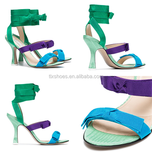 Multi nastro colorato cinturino in pelle disegni scarpe da donna modello di sandalo a tacco alto - Product Image 3