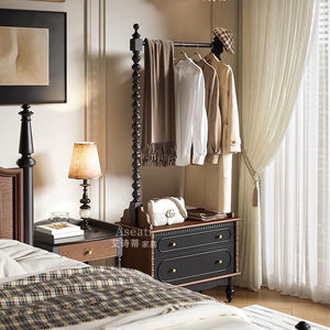 French Style Solid Wood Coat <b>Rack</b> With Storage Drawer Bedroom Freestanding <b>Clothes</b> <b>Rack</b> - Product Image 2