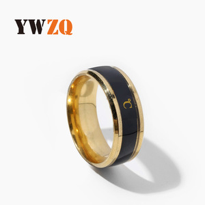 YWZQ แหวนอัจฉริยะตรวจจับอุณหภูมิสแตนเลสสตีลสีทองสีดำสำหรับผู้ชายผู้หญิงเครื่องประดับ - Product Image 1