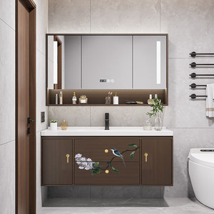 Modern Eco-friendly Plywood Lacquer Finish LED Mirror Stone Basin Bathroom Vanity Cabinet <b>with</b> Waterproof Design - Product Image 2