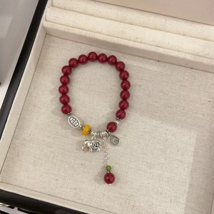 Auspicious <b>Elephant</b> Bracelet 999 Pure Silver Cinnabar Tassel Women's Jewelry <b>Gift</b> - Product Image 4