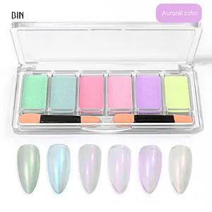 BIN New Arrival 6 Colors Aurora Magic Mirror Powder Effect Chrome Powder Nail For Nail Art