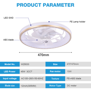 Ventilateur de plafond LED dimmable 12 pouces étanche IPX0 à fixation rapide pour chambre à coucher et maison W25033 – Lampe ventilateur W25033 – Offre Spéciale - Product Image 4