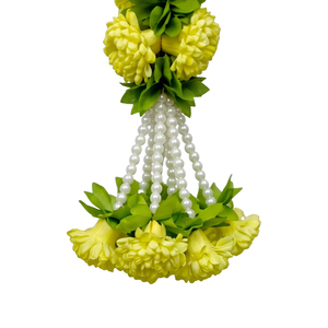 Artificial <b>White</b> Floral Garland with Yellow Flower Accents Pearl <b>Hanging</b> Mala for Wedding Festival Temple Decoration - Product Image 3