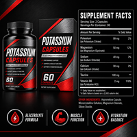 Capsules de suppléments de potassium avec 99 mg de citrate de potassium, de magnésium et de minéraux électrolytiques