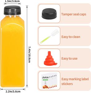 ขวดพลาสติกใสสำหรับบรรจุน้ำผลไม้ เกรดอาหาร ปลอดสาร BPA ขนาด 60 มล. 100 มล. 250 มล. 350 มล. 500 มล. 750 มล. 1000 มล. พร้อมฝาปิดป้องกันการงัดแงะ - Product Image 2