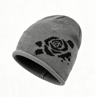 Gorro de punto jacquard con cordón ajustable y diseño de rosas, gorro holgado personalizado en 216 colores, gorro de punto al por mayor, gorro de punto acanalado.