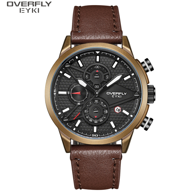 High Quality Men's Watch Chronograph Sport Quartz Watches Leather Strap Watch for Boys