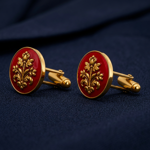 Handmade Red Enamel Floral Gold Plated Brass Vintage Meenakari Style <b>Cufflinks</b> for <b>Men</b> Formal Engagement Birthday Party - Product Image 5