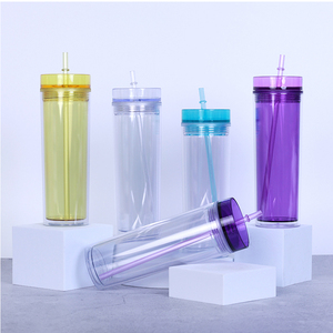 Custom logo 16oz 24oz Clear Reusable Cup Pastel Colored Double Wall Acrylic Plastic Water Cup Tumblers with Lid and Straw