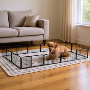 Corral Expandible para Perros, Acero con Recubrimiento de Polvo Negro, Puertas para Mascotas, Rectangular, Uso en Interiores - Product Image 2