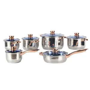 12-Piece Heavy-gauge stainless steel construction with aluminum core bottoms that distribute heat evenly and quickly EKEPHY