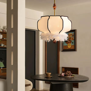 Lustre moderne rétro français pour chambre à coucher, café, en métal, tissu, <span class=keywords><strong>bois</strong></span>, plumes, lanterne suspendue de haute qualité, nouveau design - Product Image 3