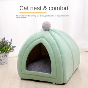 Pet atacado gato canil inverno quente cão canil quatro estações universal casa gato semi fechado cama gato casa Pet canil