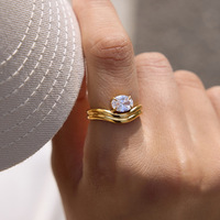 Bague double couche en acier inoxydable personnalisée OEM pour femme, élégante, avec zircon blanc ovale, bijou classique pour mariage et fête