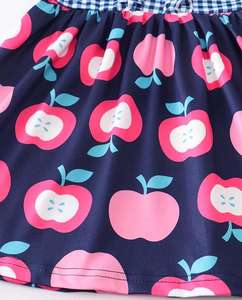 Vestidos de Verano Personalizados de Manga Corta para Niñas, Top Azul a Cuadros con Estampado de Manzanas, Vestido con Volantes y Botones para Bebés - Product Image 3
