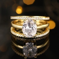 Parures de bagues de mariée en argent sterling 925 plaqué or 18 carats avec moissanite 2,5 carats, bagues de promesse et alliances pour femmes