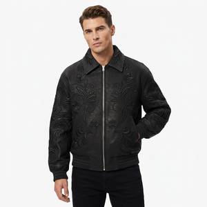 Chaqueta Varsity <span class=keywords><strong>de</strong></span> Cuero PU para Hombre, al por Mayor, Personalizada con Bordado Floral en la Parte Delantera, Relleno <span class=keywords><strong>de</strong></span> Patchwork, Estilo Urbano <span class=keywords><strong>de</strong></span> Invierno, Reversible - Product Image 1