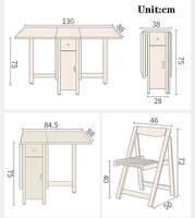 Ensemble de table pliante Ensemble de table à manger d'intérieur peu encombrant avec roues verrouillables universelles et 4 chaises Assemblage facile en bois moderne