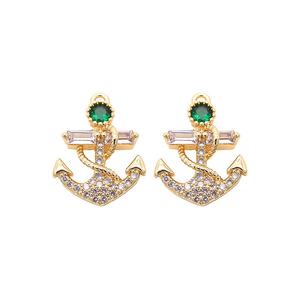 Латунь 14k позолоченное модное ожерелье кулон Лодка Якорь зеленый циркон ювелирные изделия подвески - Product Image 5